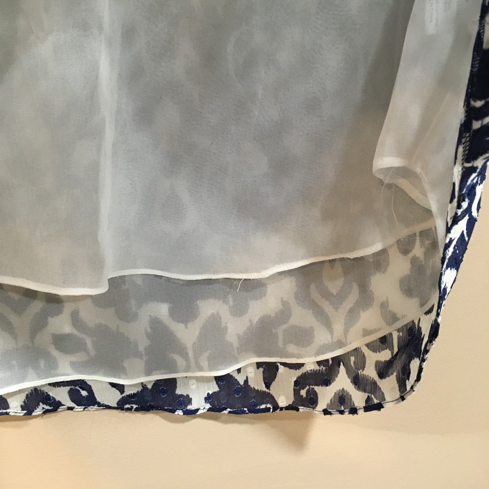 Rachel Roy Damask Blouse Womens XL Navy Blue Boho Resort Lightweight Office Work - Picture 5 of 11